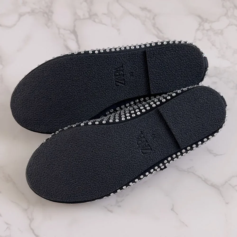 ⭕️ ZARA Girls Kids Black and Silver Studded Shoes Crystals
